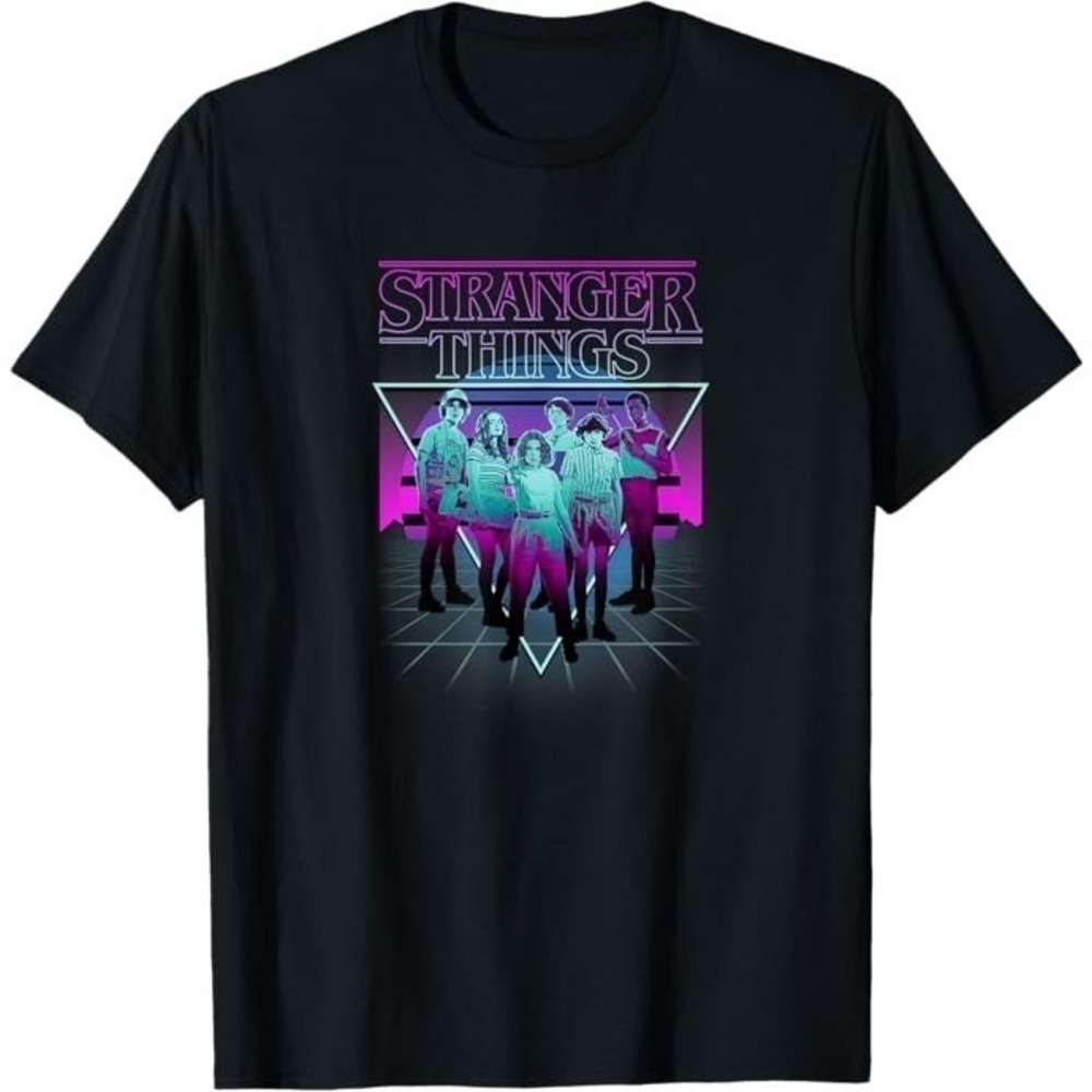 Stranger Things Neon Triangle Group Shot Graphic Netflix T-Shirt
